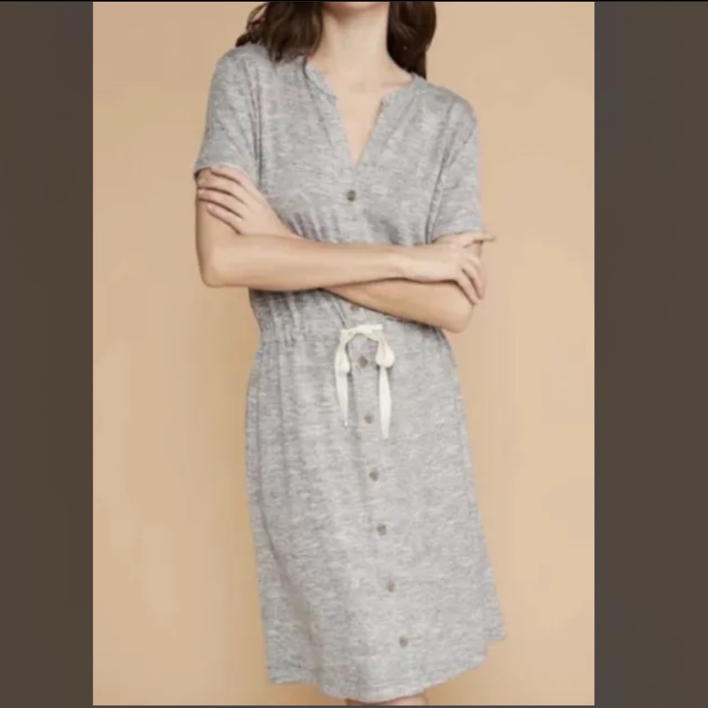 Lou & Grey Brushmarl Dress Gray Button Down Short Sleeve Shirtdress Size XS